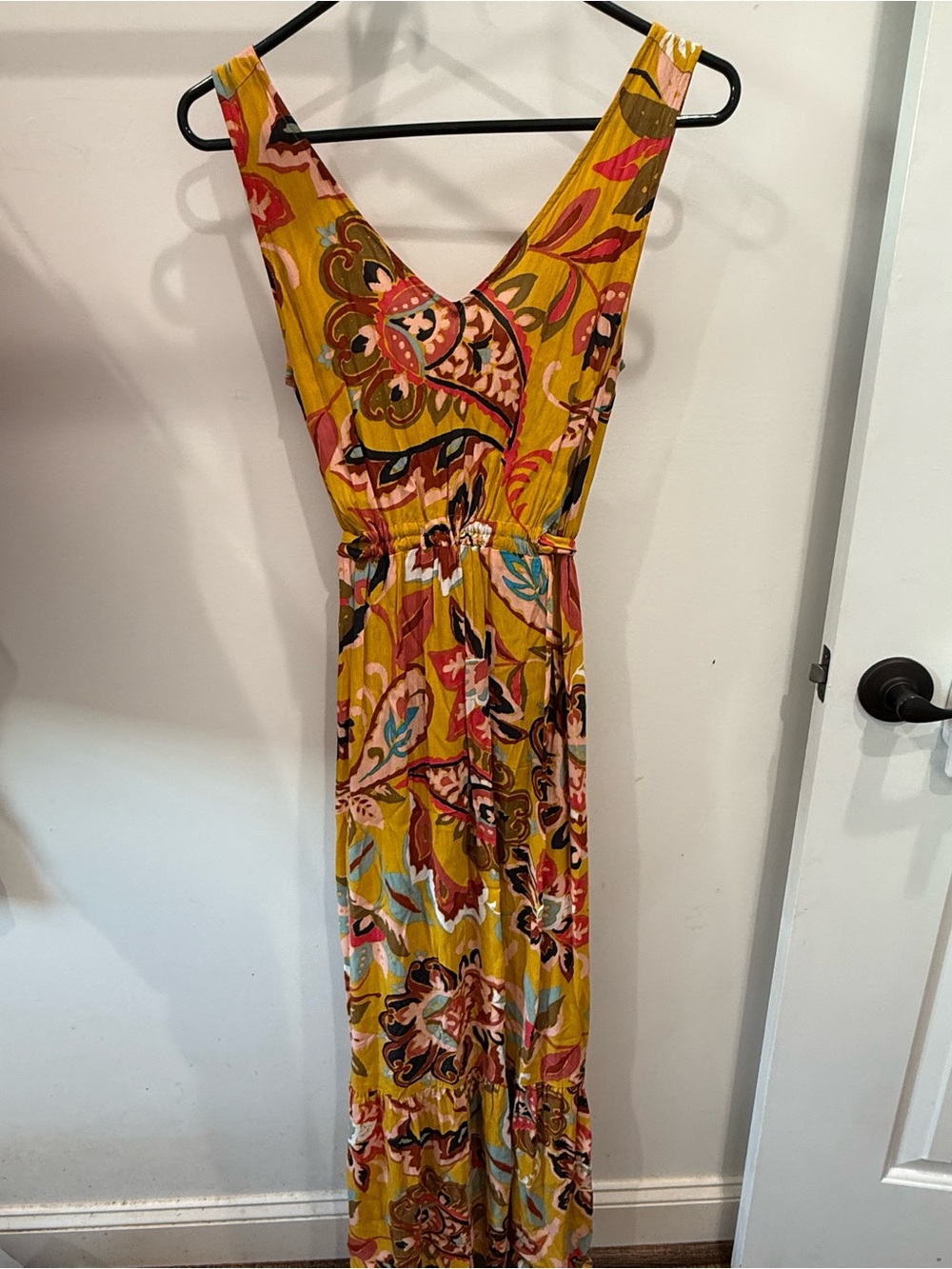 LOFT Mustard Floral Paisley V-Neck Maxi Dress XS